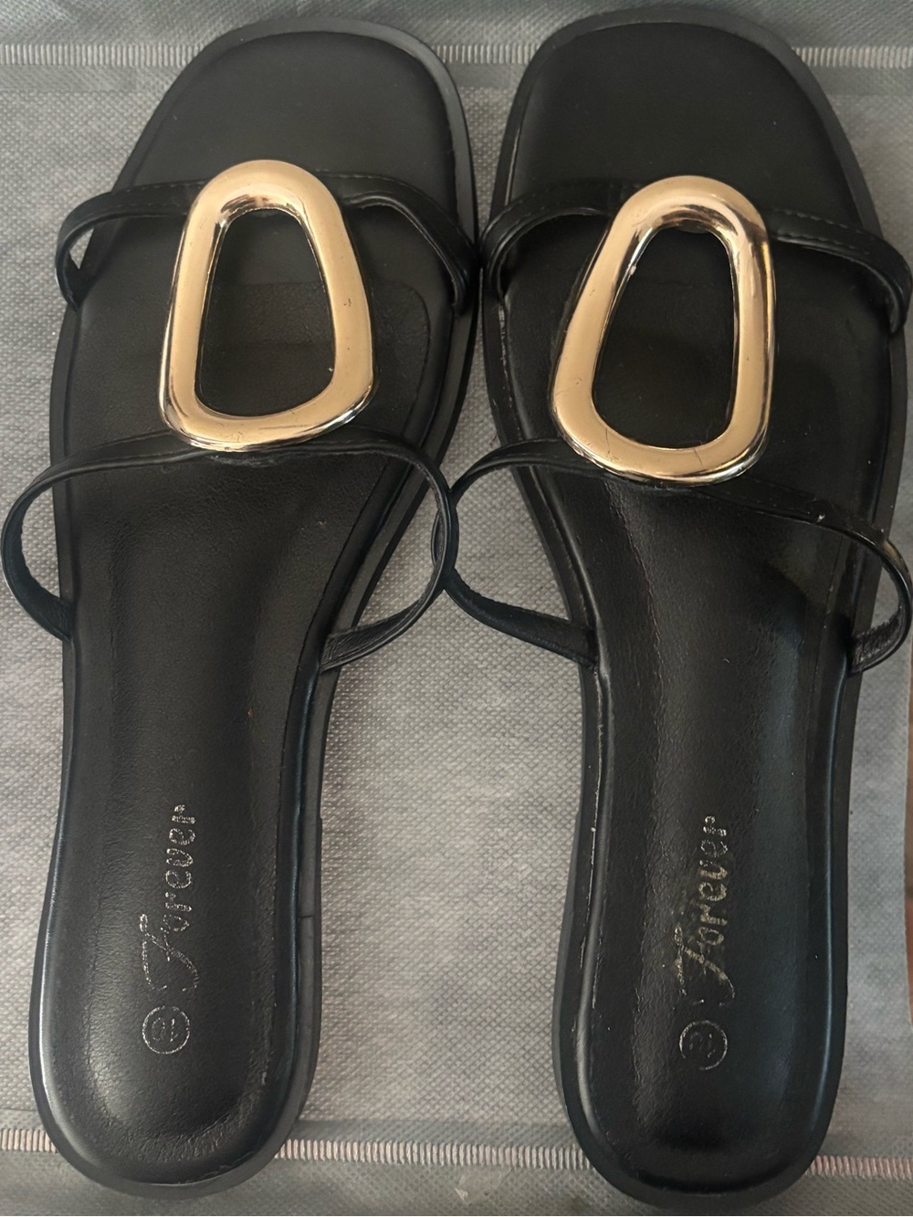 Forever Black Slide Sandals with Gold Accent